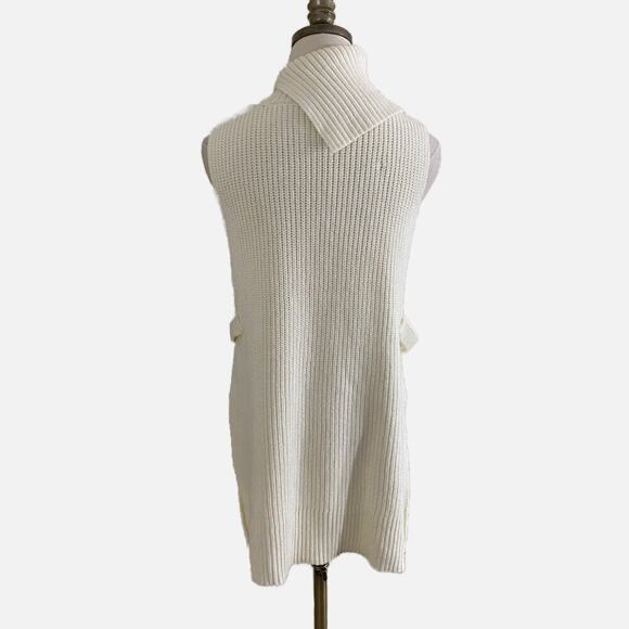 Anthro Cream Chunky Knit Sleeveless Sweater Tunic Women's Size Small Turtleneck - Picture 5 of 9
